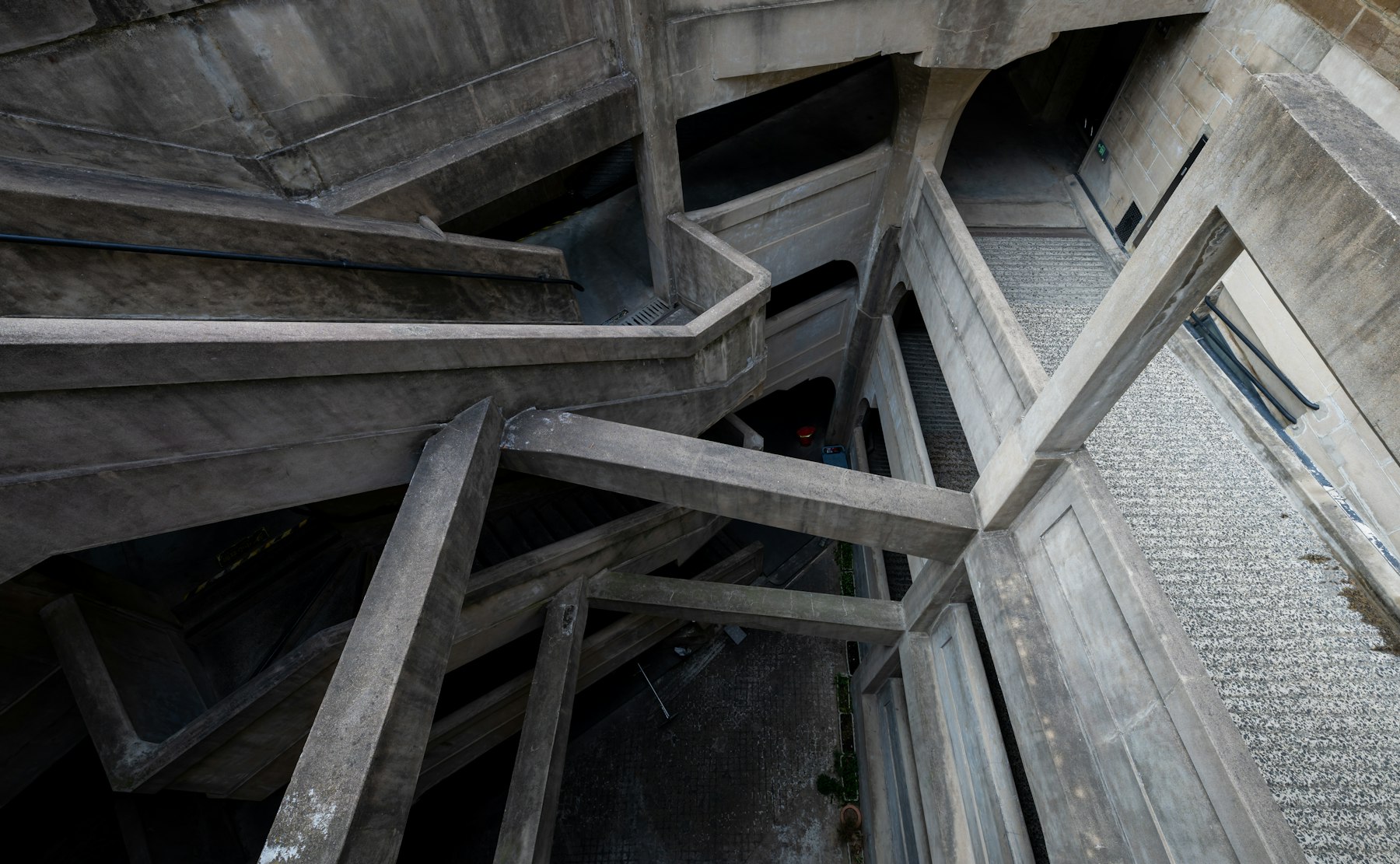 Interlocking concrete stairways forming a complex architectural structure